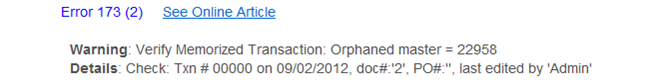 Orphan Transaction Error 173