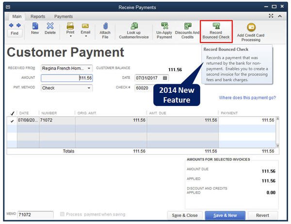 Slide 1 - QuickBooks 2014 Bounced Check Feature