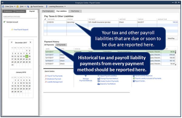 Slide 2 QuickBooks 2014 Payroll Center Liabilities Tab
