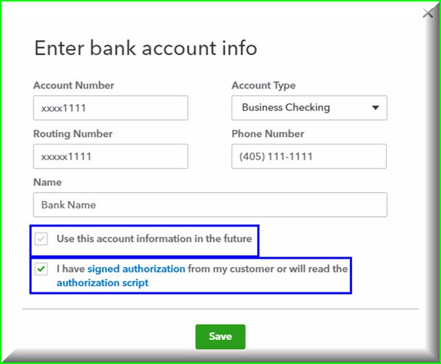 Enter Bank Account info
