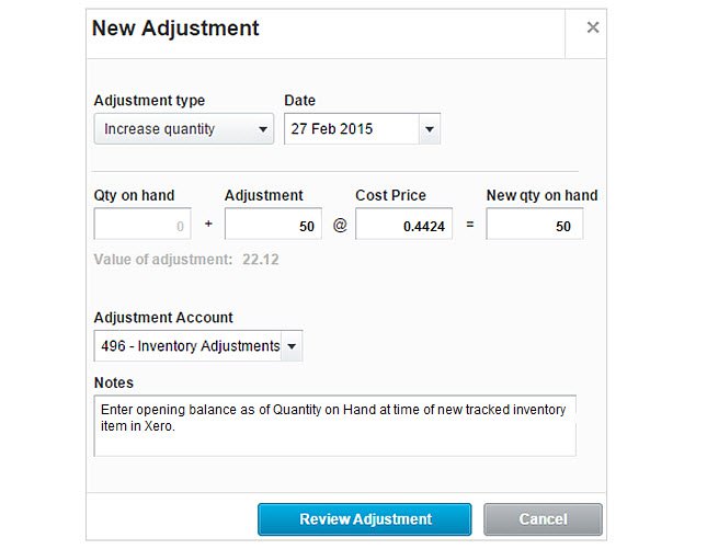 Xero Inventory adjustment (rev)