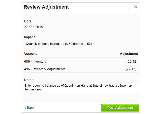 Xero Inventory Adjustment Review