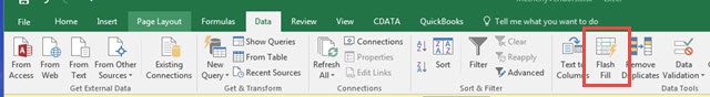 Flash Fill feature on Excel Data tab