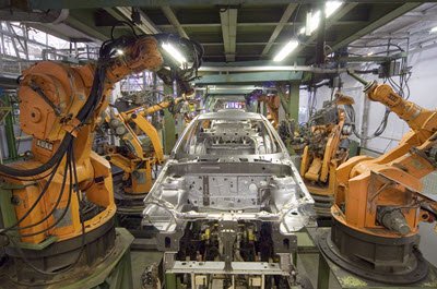 Industrial robots in vehicle assembly plant