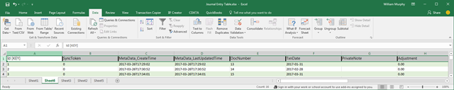 QBO JournalEntry table extracted to Excel