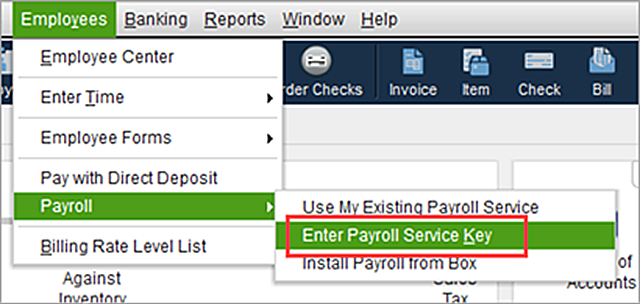 QBDT Payroll Service Key Window Access Path