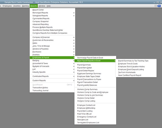 variety of payroll reports in QuickBooks