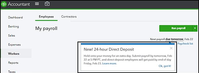QBO Payroll 24-hour Direct Deposits