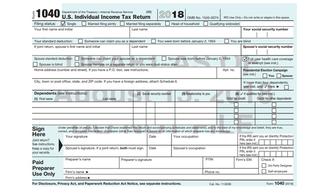 IRS 2018 Form 1040 Draft - page 1