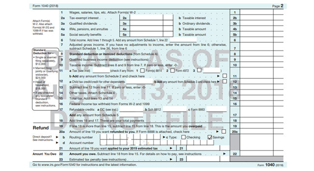 IRS 2018 Form 1040 Draft Page 2